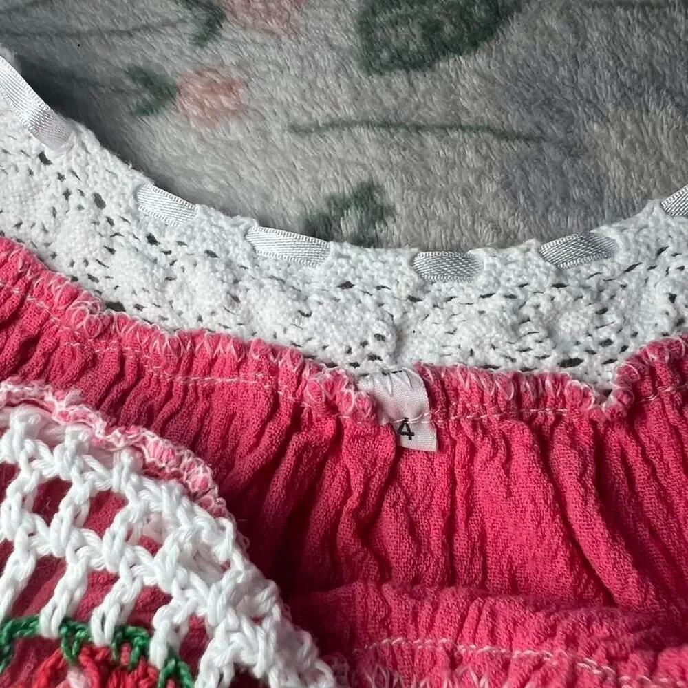 Crochet Lace Folk Dress 4T - Vacation Kidcore Resort Coconut Girl Tropical Y2K